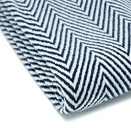 Chanasya Premium Chevron Super Soft Acrylic Throw Blanket with Tassels Cozy Lightweight Fluffy Woven Blanket for Bed Sofa Chair Couch Living Bed Room Navy and White Blanket (50x65 Inches) Dark Blue - color: Dark Blue
