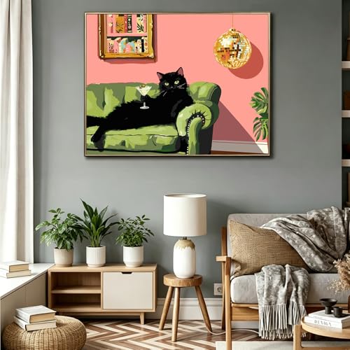 PHANTASYART Black Cat Paint by Numbers Kit for Adults 16x20inch | Paint by Number Adult, Funny Canvas Paint by Numbers for Adults, DIY Acrylic Adult Paint by Number Kits on Canvas - color: Black Cat, size: 16x20inch