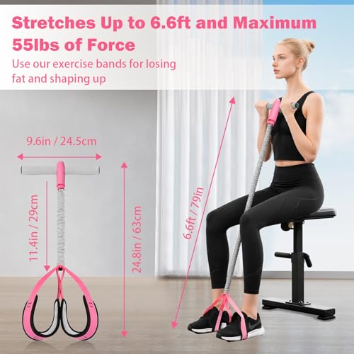 Pedal Resistance Band with Handles, 6-Tubes Natural Rubber Exercise Band - color: Upgraded-Grey Pink