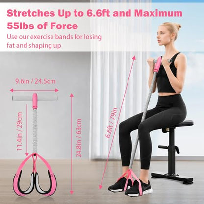 Pedal Resistance Band with Handles, 6-Tubes Natural Rubber Exercise Band - color: Upgraded-Grey Pink