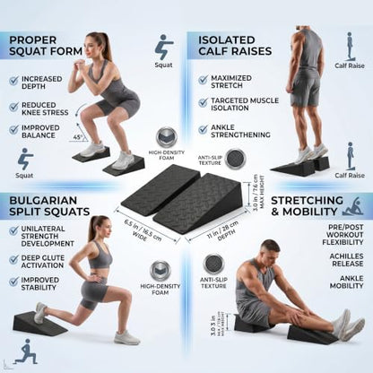 2 Pack Squat Wedge Block Set for Squats, Heel Elevated Squat Wedge for Improved Depth & Mobility, Non-Slip Workout Wedges for Weightlifting, Calf Stretching, Ankle Mobility & Home Gym Training