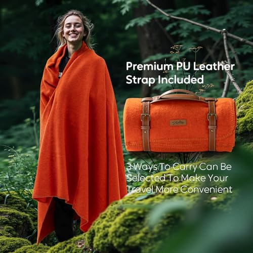 Molithe 100% Wool Blanket, 62" x 86", Warm, Thick, Military, Camping Gear - color: Orangered, size: Large
