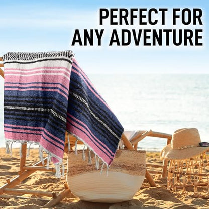 Hydration Nation Authentic Large Handwoven Mexican Blanket - Soft Yoga- Durable Serape- Lightweight Falsa, Beach, Camping, Picnic, Outdoor Blanket 70"x50" - Rose Pastel - color: Rose Pastel
