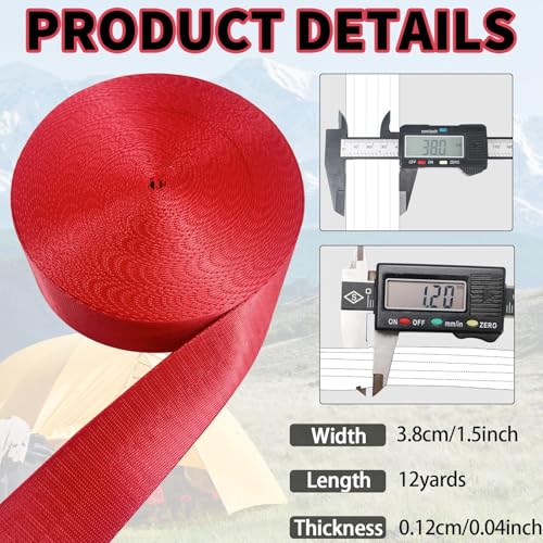 1 1/2" Red Nylon Webbing 12yds for Bag Straps Crafts - color: Red