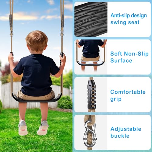 Dolibest Heavy Duty Swing Set Kit – Reinforced A-Frame Brackets & 4 Hangers, DIY Swing Set Hardware Kit for Backyard Garden - color: A: 2 Black Frame Bracket+4 Swing Hanger+2 Swing Seat