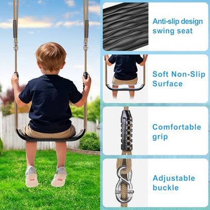 Dolibest Heavy Duty Swing Set Kit – Reinforced A-Frame Brackets & 4 Hangers, DIY Swing Set Hardware Kit for Backyard Garden - color: A: 2 Black Frame Bracket+4 Swing Hanger+2 Swing Seat