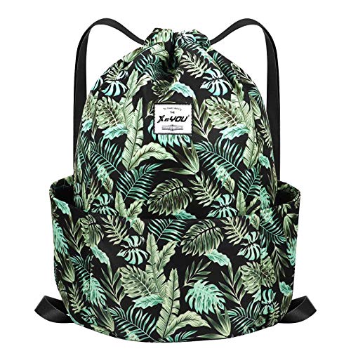 XEYOU Drawstring Backpack Bag Sport Gym Sackpack Beach Cinch Bag | Lightweight Swimming Bag, Water-Resistant Fabric, Travel Daypack for Women and Men - color: Banana Leaf
