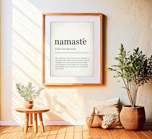 Namaste Definition Yoga Zen Quote Illustration Art Print for Meditation Room Serenity Display, Yoga Studio Harmony Accent, Bedroom Mindfulness Living Room Spiritual Home Office Nursery Dorm Wall Art, Young Yogi Practitioner Teacher Enthusiast Gifts - 8x10