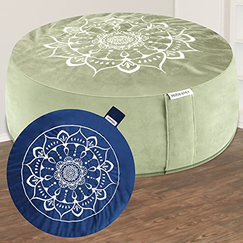 Hihealer Meditation Cushion, Traditional Tibetan Velvet Meditation Pillow | Buckwheat Yoga Bolster, Large Floor Cushion & Pillow for Adults, Zafu Zabuton Set, Zen Meditation Mat - color: Serenity Navy & Green