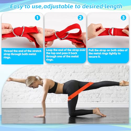 10 Pcs Yoga Strap for Stretching,8 Ft Exercise Adjustable Straps,Yoga Bands with Safe Adjustable D Ring Buckle,Non Elastic Yoga Belt for Pilates Gym Workouts,Physical Therapy,Black