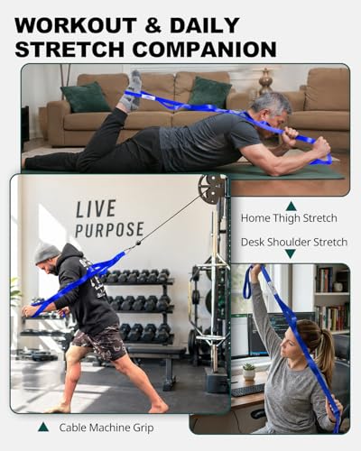 Trideer Non-Elastic Stretching Strap with Loops for Physical Therapy & Rehab, Knee Hip Leg ROM Post-Surgery, Yoga Strap for Stretching, Leg Lifter Strap Mobility Aid, Hamstring Calf Back - color: Royal Blue/75"x1"