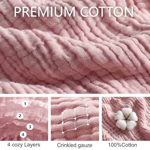 100% Cotton Muslin Blanket for Adult 108x90 4-Layer Gauze Throw - color: Dusty Pink, size: 108x90 inch