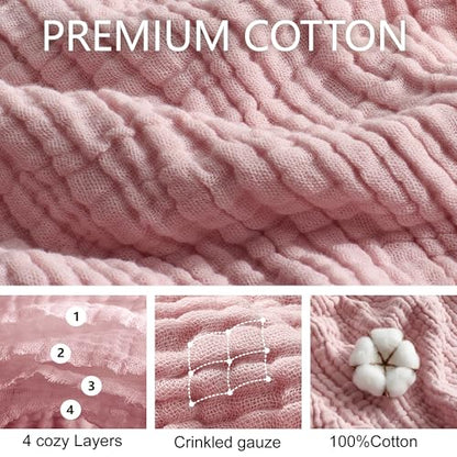 100% Cotton Muslin Blanket for Adult 108x90 4-Layer Gauze Throw - color: Dusty Pink, size: 108x90 inch