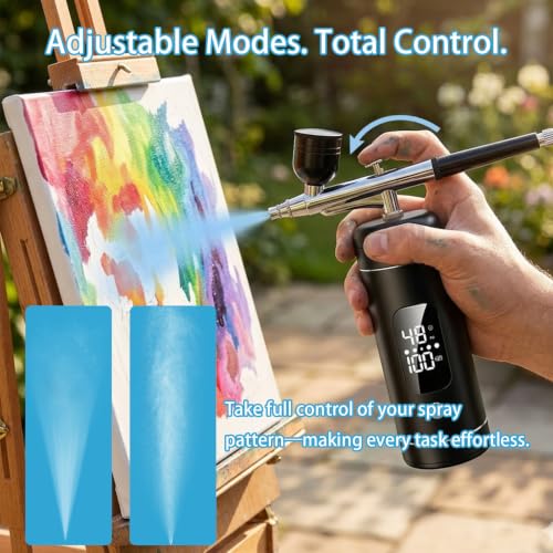Cordless Airbrush Kit with Compressor,48 PSI High-Pressure, 6000mAh Rechargeable, 3-Speed Adjustable - 0.2/0.5 mm Nozzles & 3 Cups,Non-Clogging for Cake,Models, Makeup,Painting,Nails Art (Black)