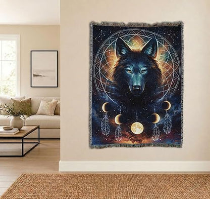 Pure Country Weavers Dreamcatcher Wolf Blanket by Jonas Jödicke - Gift Tapestry Throw Woven from Cotton - Made in The USA (72x54) - color: Dreamcatcher Wolf, size: 72x54