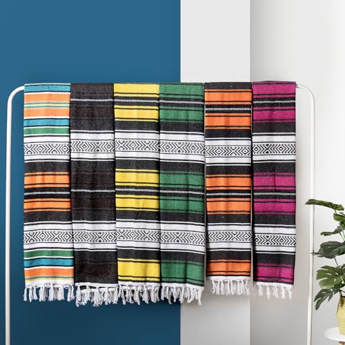 Airooglee Large Mexican Blanket - Perfect as Yoga Blanket, Outdoor Blanket, Beach Blanket, Serape Blanket, Picnic Blanket, Camping Blanket, Boho Home Décor (Orange) - color: Orange