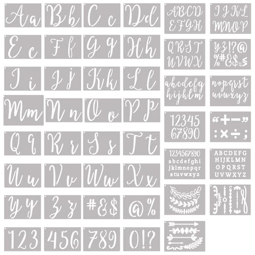 45PCS Calligraphy Letter Stencils, 4"&2" Reusable for Painting | Mixed-Size Laser Cut PET Stencils With Sharp Edges, Kid-Safe For Painting, Tracing, Crafts, Wood Decor & DIY Projects