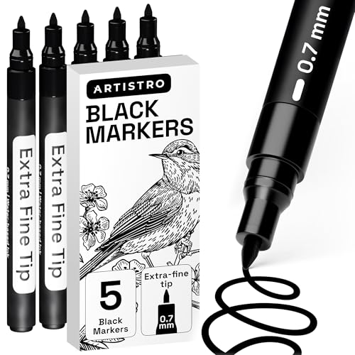 ARTISTRO Black Paint Pens - Extra-Fine Tips - Set of 5 | Acrylic Paint Markers, Water-Based, For Rock, Glass, Ceramic, Wood, Tire, Fabric, Metal, Canvas, Marking, Painting - color: Black, style: Extra Fine Tip