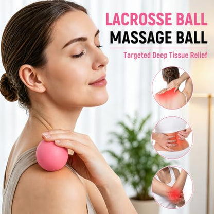 Massage Ball Lacrosse Ball for Myofascial Release, Massage Deep Tissue for Back, Neck, Foot Trigger Point Therapy, Full Body Muscle Knots, Relieving Muscle Pain (Pink) - color: Pink