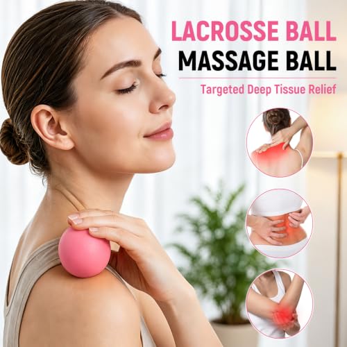 Massage Ball Lacrosse Ball for Myofascial Release, Massage Deep Tissue for Back, Neck, Foot Trigger Point Therapy, Full Body Muscle Knots, Relieving Muscle Pain (Pink) - color: Pink