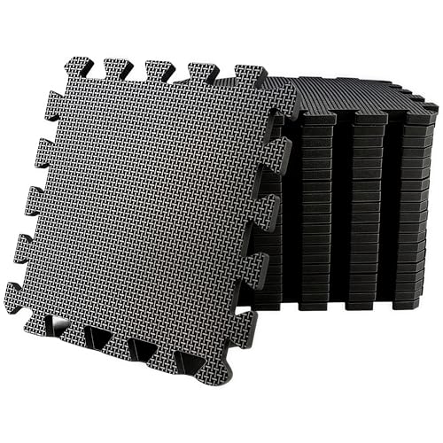 20 Sq Ft Interlocking Gym Floor Mats– 0.5in Thick High-Density EVA Interlocking Foam Floor Tiles – Puzzle Exercise Mat for Home Gym, Workout Equipment, Weightlifting, Kids Play Area (20 Tiles) - color: Black-1