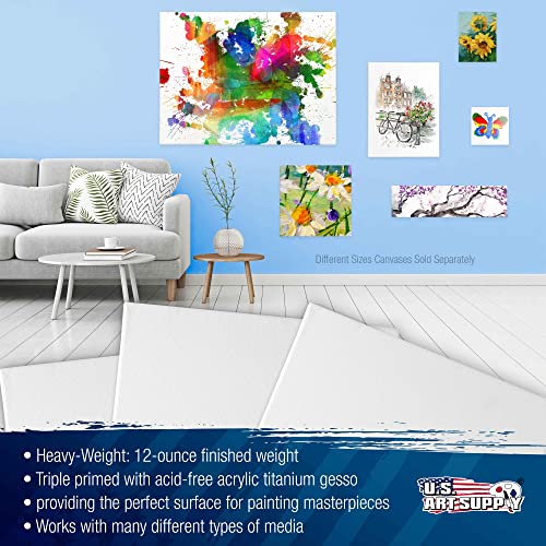 U.S. Art Supply 20 x 24 inch Stretched Canvas 12-Ounce Triple Primed, 3-Pack - Professional Artist Quality White Blank 3/4" Profile, 100% Cotton, Heavy-Weight Gesso - Acrylic Pouring, Oil Painting - size: 20" x 24"