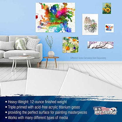 U.S. Art Supply 20 x 24 inch Stretched Canvas 12-Ounce Triple Primed, 3-Pack - Professional Artist Quality White Blank 3/4" Profile, 100% Cotton, Heavy-Weight Gesso - Acrylic Pouring, Oil Painting - size: 20" x 24"