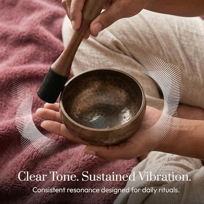 Silent Mind Tibetan Singing Bowl Set – Easy to Play & Beginner Friendly Meditation Bowl with Cushion, Mallet & Case | Stress Relief & Mindfulness | Gift-Ready - color: Brown Glossy, size: With Case