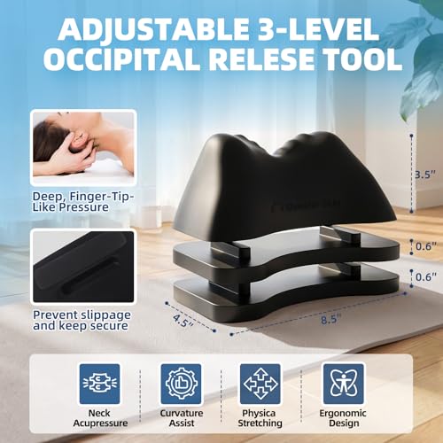 Comness 3-Level Occipital Release Tool for TMJ Relief & Pivotal Therapy - Neck Stretcher Pillow with Non-Slip Base, Height Adjustable Cervical Traction for Neck, Shoulder and Back