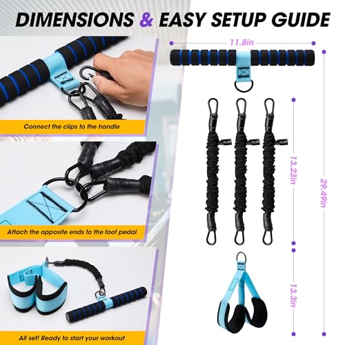 Upgraded Pedal Resistance Band with Handle, 3-Tube Adjustable for Workout - color: Blue