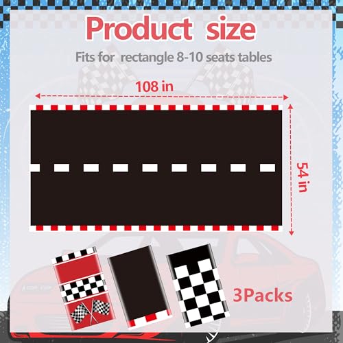 3 Pcs Checkered Racing Car Plastic Tablecloth Party Decorations | Disposable Rectangular Table Cloth, Race Birthday Party Decorations, for Boys Car Theme Birthday Party Supplies, 54x108 Inch - color: Race Car