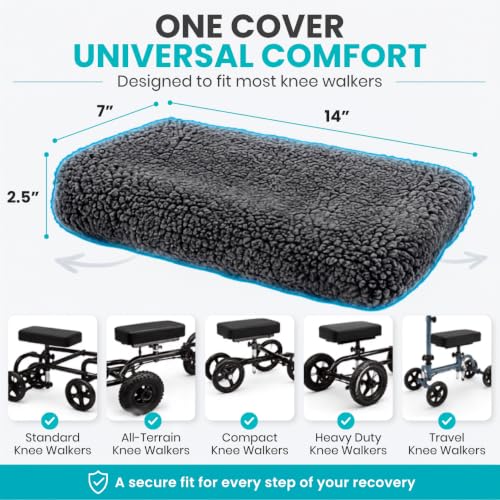 Vive Mobility Knee Scooter Pad Cover - Soft Adult Sheepskin Memory Foam - color: Gray