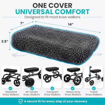 Vive Mobility Knee Scooter Pad Cover - Soft Adult Sheepskin Memory Foam - color: Gray