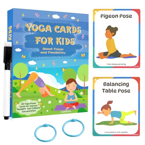Yoga Workouts for Kids-32 Exercise Cards with Yoga Poses，ncludes 2 Rings&Dry-Erase for Improve Flexibility and Cultivate Concentration Autism Special Needs (Kids Yoga)