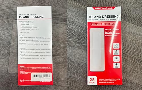 EVERLIT Island Dressing Bordered Gauze | Large Wound Care Bandage with Adhesive Border| Sterile, Soft & Highly Absorbent Medical Grade Dressing Pad (4x10 Inch (Pack of 25)) - size: 4x10 Inch (Pack of 25)
