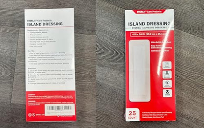 EVERLIT Island Dressing Bordered Gauze | Large Wound Care Bandage with Adhesive Border| Sterile, Soft & Highly Absorbent Medical Grade Dressing Pad (4x10 Inch (Pack of 25)) - size: 4x10 Inch (Pack of 25)