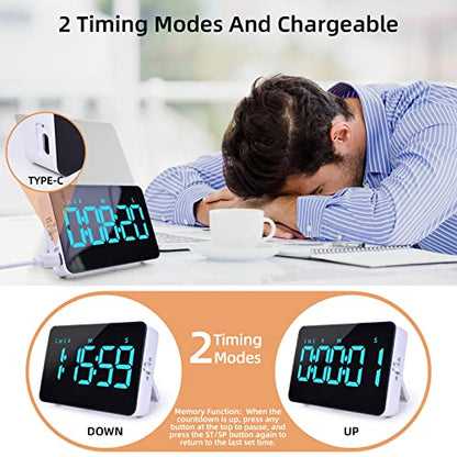 Samshow Rechargeable Digital Kitchen Timer, Ice Blue, 5 Inch | Countdown/Up, 3 Adjustable Brightness, 4 Adjustable Volume , 5" LED Display, Magnetic, For Classroom/Office/Home/Work/Game - color: Blue