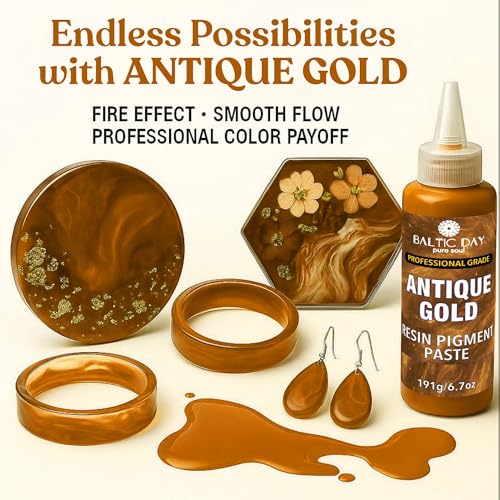 BALTIC DAY Antique Gold Epoxy Resin Pigment Paste, Extra Large 191g (6.7oz) – Metallic Resin Colorant, Highly Concentrated Epoxy Dye, Mica Powder Alternative for Resin Art, Jewelry, Tumblers, Geode & Crafts - color: Antique Gold