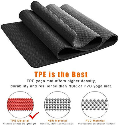 Yoga Mat - Large Print, Non-Slip Grip, TPE All Purpose, Black, Let That Go
