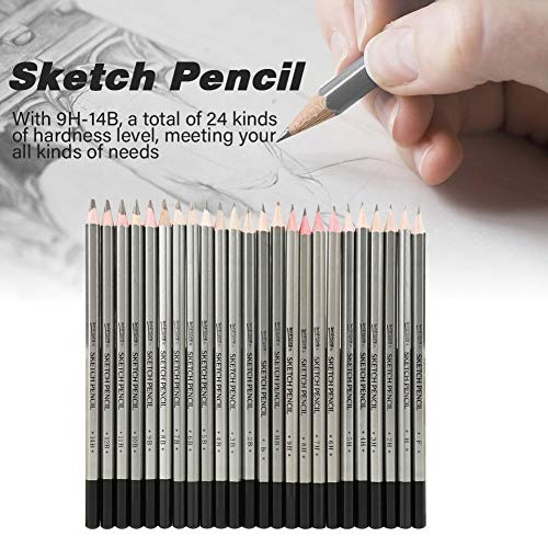 HEEPDD 24Pcs Drawing Sketching Pencil Set, Art Graphite Shading Pencils | Art Graphite Drawing Pencil Colored Paint Pencil 9H-14B for Beginners ProArtists