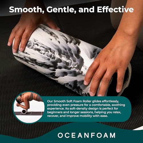 Oceanfoam 부드럽고 부드러운 폼 롤러 (블랙 마블드) - 초보자, 여행용 사이즈 저밀도 폼 롤러, 가정 및 체육관, 물리 치료, 허리 통증 및 운동용 - 요가 및 운동 경기(31.8 x 12.7cm(12.5 x 5인치))