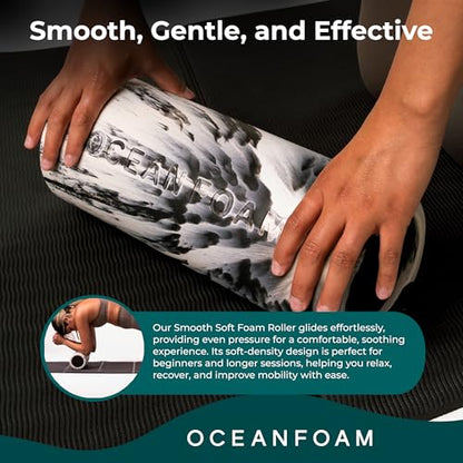 Oceanfoam 부드럽고 부드러운 폼 롤러 (블랙 마블드) - 초보자, 여행용 사이즈 저밀도 폼 롤러, 가정 및 체육관, 물리 치료, 허리 통증 및 운동용 - 요가 및 운동 경기(31.8 x 12.7cm(12.5 x 5인치))