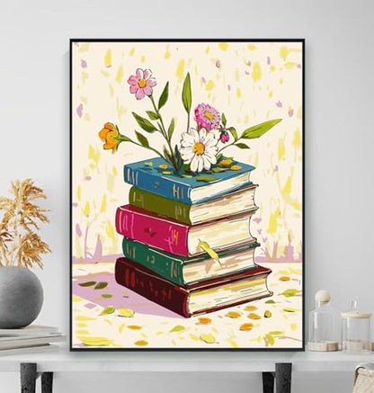 ACIOPPL Book Paint by Numbers for Adults Beginner Flowers Easy Paint by Number Kits on Canvas Floral Book Theme Oil Painting Canvas Acrylic DIY Oil Painting Set for Gift Home Wall Decor 16 x 20 Inch