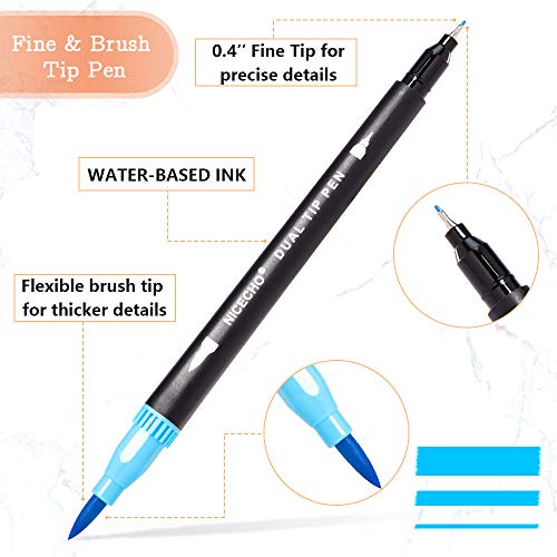 Nicecho 72 Colors Dual Tip Art Markers Pens for Adult Coloring Books | Brush Tip + Fine Tip, Coloring Marker for Drawing Journaling Note Taking Lettering, Durable Case - color: 72 Colors