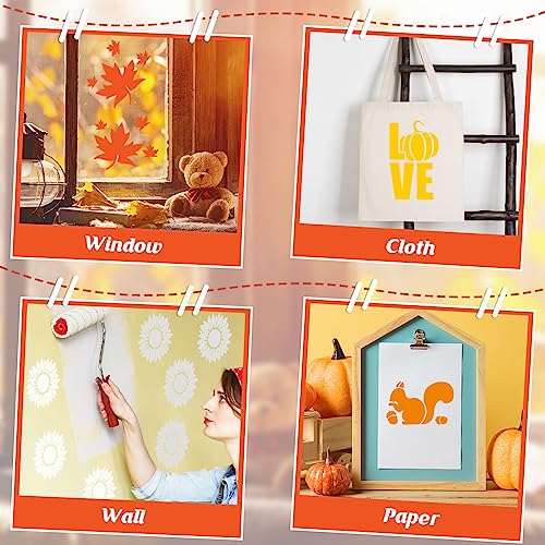Henoyso 24 Pcs Fall Thanksgiving Stencil for Kids 8 Inch Reusable Templates | Plastic, Drawing Painting Templates, Autumn Pumpkin Maple Leaf, Yellow, Orange, Wood Paper Scrapbook, Wedding DIY Art Crafts - style: Fall Style