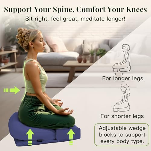 Syrinx Meditation Cushion Set – Zafu Yoga Floor Pillow with Knee Support Pads, Buckwheat Hull Filling, Carry Bag & Zabuton-Style Base