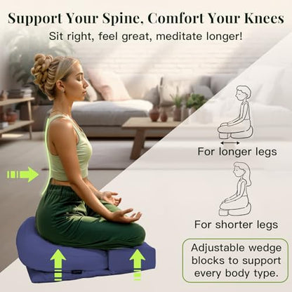 Syrinx Meditation Cushion Set – Zafu Yoga Floor Pillow with Knee Support Pads, Buckwheat Hull Filling, Carry Bag & Zabuton-Style Base
