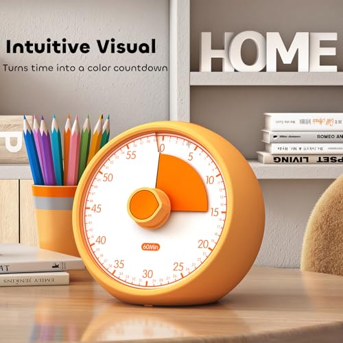 Visual Timer for Kids 60-Minute Countdown Timer with Optional Alarm, Focus Tool for ADHD & Autism, Time Management for Homework, Chores, Office, Kitchen, Teaching & Study Routines (Orange) - color: Orange