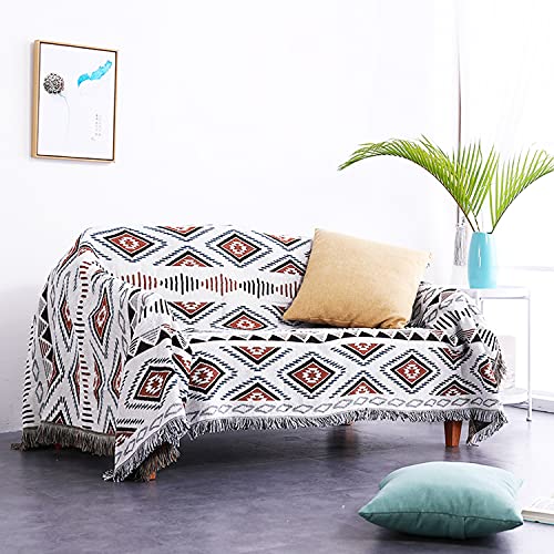Luxlovery Bohemian Sofa Throw Blankets Ethnic Woven Boho Geometric White and Khaki Throw Blanket for Couch Aztec Bed Throws Oversized Chair Sofa Cover with Tassels(51"x63") - color: Mocha, size: 51"x63",130x160cm