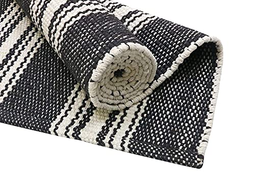 Hand Woven 100% Cotton Yoga Mat- Thick Handloom Made in India- for Gym Floor Exercise - Runner for Bedroom - color: Charcoal